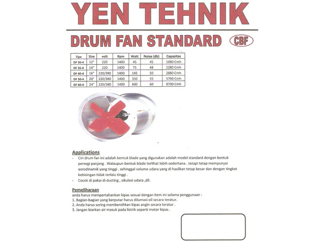 jual drum fan standard Merk CBF